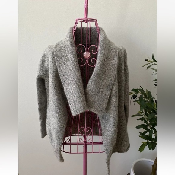 Eileen Fisher Wool Mohair Cardigan Sweater Womens Size L Grey Open Front Pockets - Picture 9 of 14